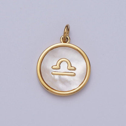 24K Gold Filled Zodiac Signs Shell Pearl Round Coin Charm Astrology Jewelry Making | A-A1367-A-A1372: Taurus