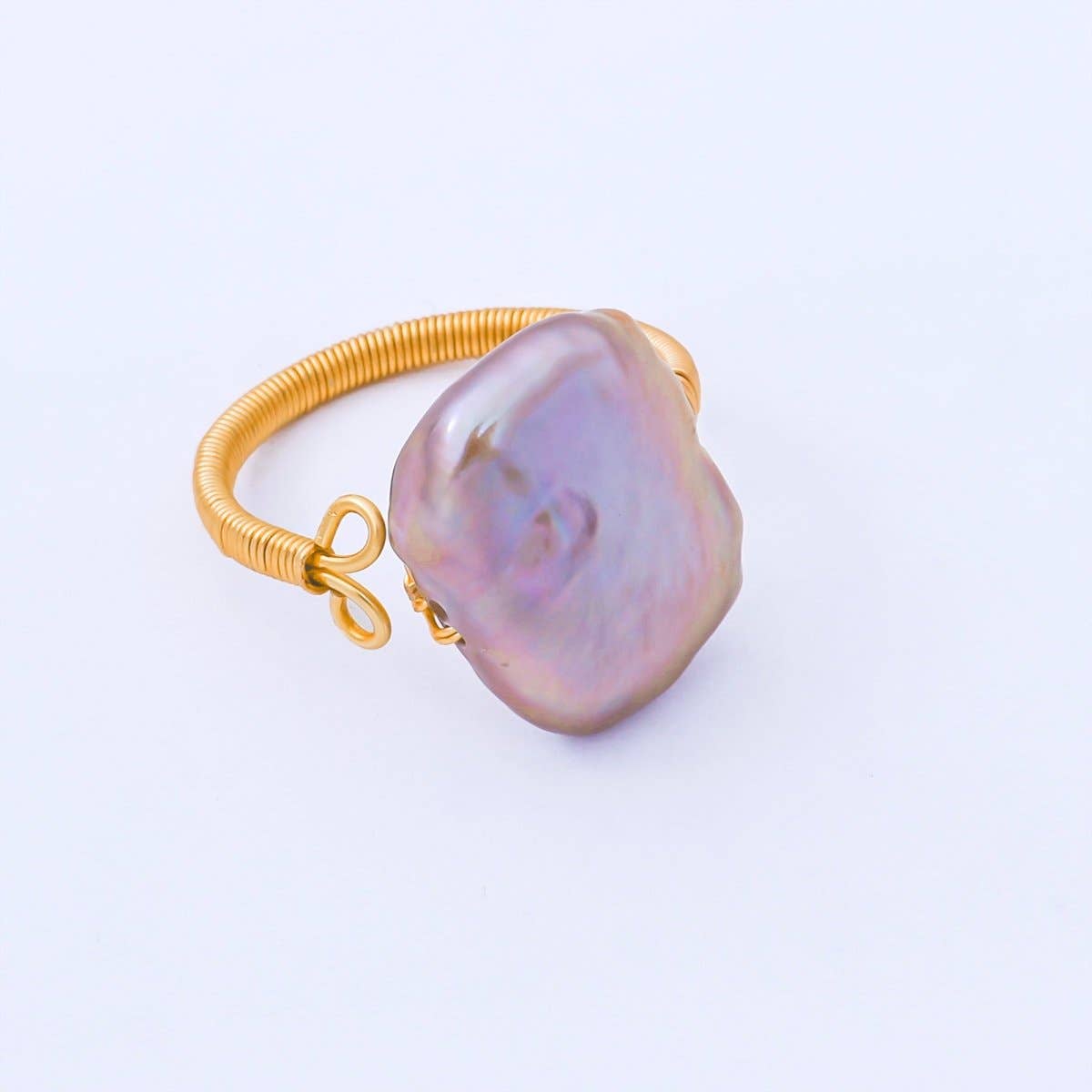 24K Gold Filled Baroque Freshwater Pearl Twisted Statement Solitaire Ring | O1643 O1650: Champagne