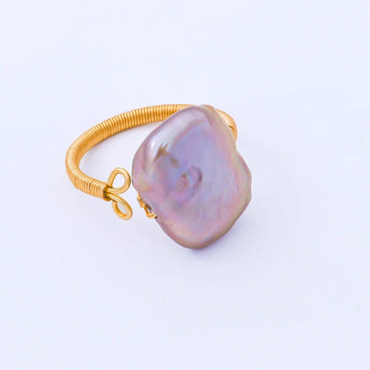 24K Gold Filled Baroque Freshwater Pearl Twisted Statement Solitaire Ring | O1643 O1650: Champagne