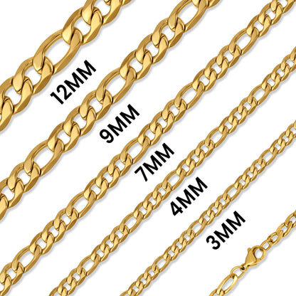 18K Gold Figaro Chain Necklace: 14" / 3mm