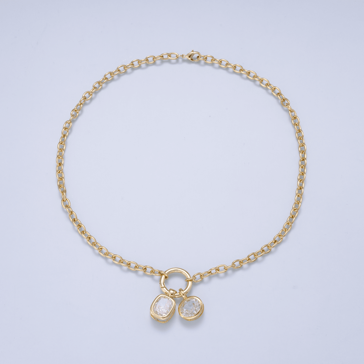 16K Gold Filled 5mm Push Gate Charm Connector Holder Ring Cable Chain 18 Inch Necklace WA-00557