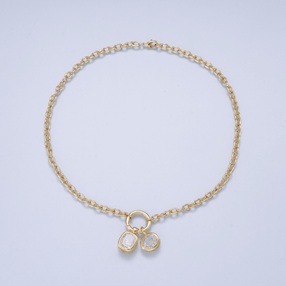 16K Gold Filled 5mm Push Gate Charm Connector Holder Ring Cable Chain 18 Inch Necklace WA-00557
