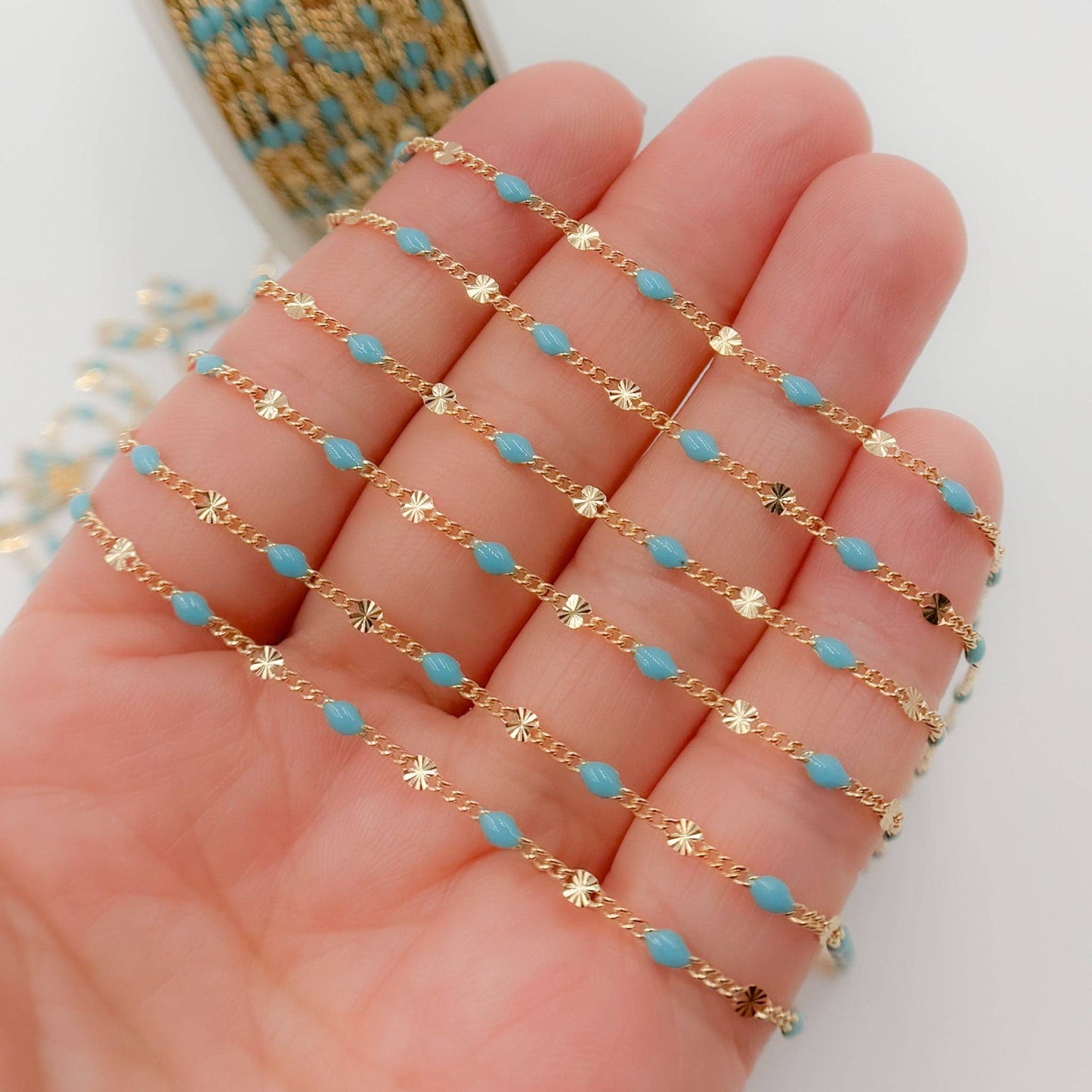 V269ENGF. 14K Gold Filled Enamel Marina Link Chains: Pink / 1.1mm-2mm / Marina
