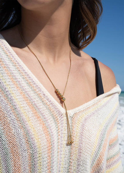 18K Gold PVD Stainless Steel Adjustable Ball Charm Necklace: Gold