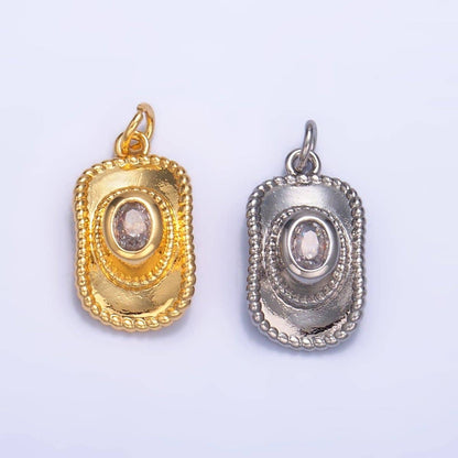 24K Gold Filled Multidimensional 3D Clear CZ Cowboy Hat Charm in Gold & Silver | W367: Silver