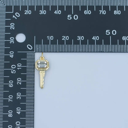 24K Gold Filled Clear CZ Baguette Vintage Key Charm | N031