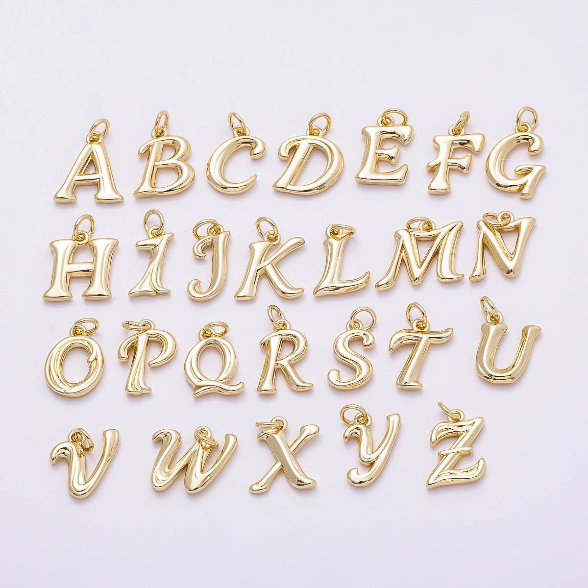 16K Gold Filled 14mm Minimalist Molten Alphabet Initial Letter Charm | Charms-00908 ~ Charms-00933: Letter A