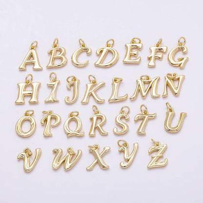 16K Gold Filled 14mm Minimalist Molten Alphabet Initial Letter Charm | Charms-00908 ~ Charms-00933: Letter A