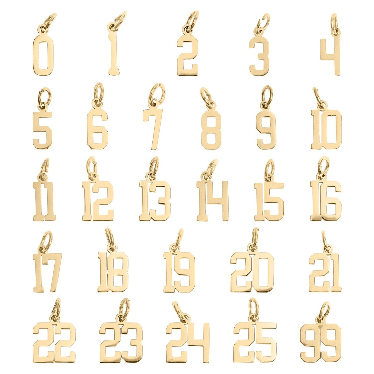 18K Gold PVD Stainless Steel Small Number Charm: 1