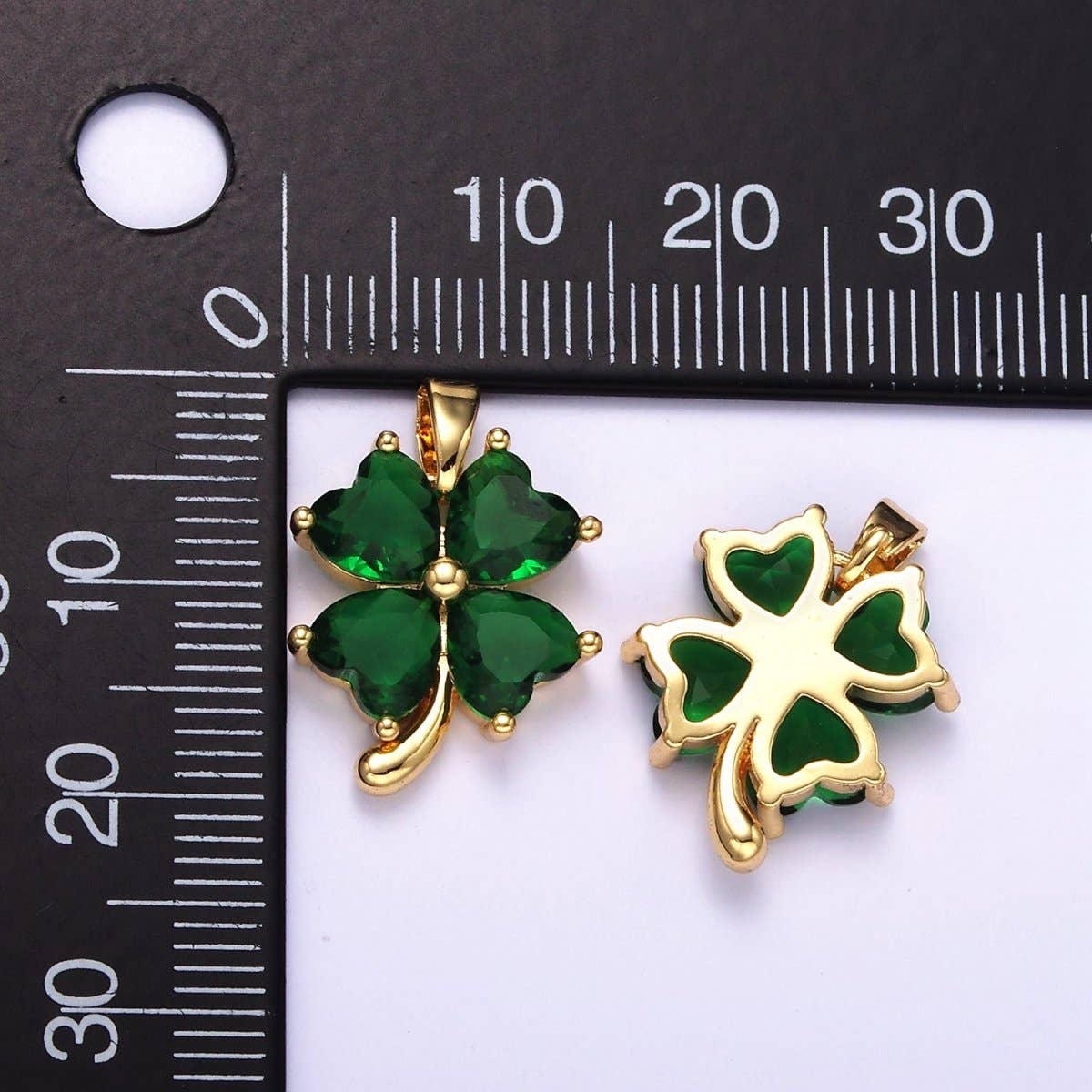 14K Gold Filled Green CZ clover Quatrefoil Flower Pendant | AA058