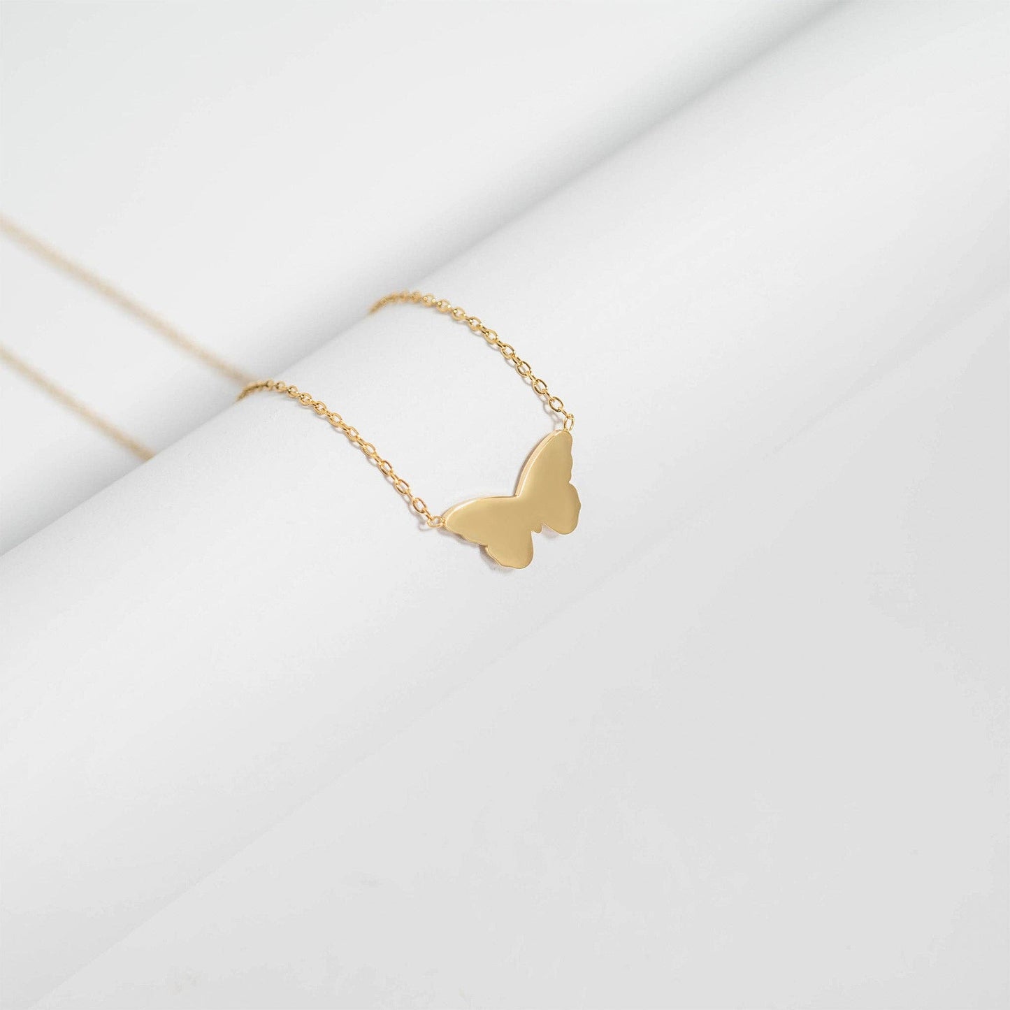 18K Gold PVD Stainless Steel Engravable Butterfly Necklace : Stainless