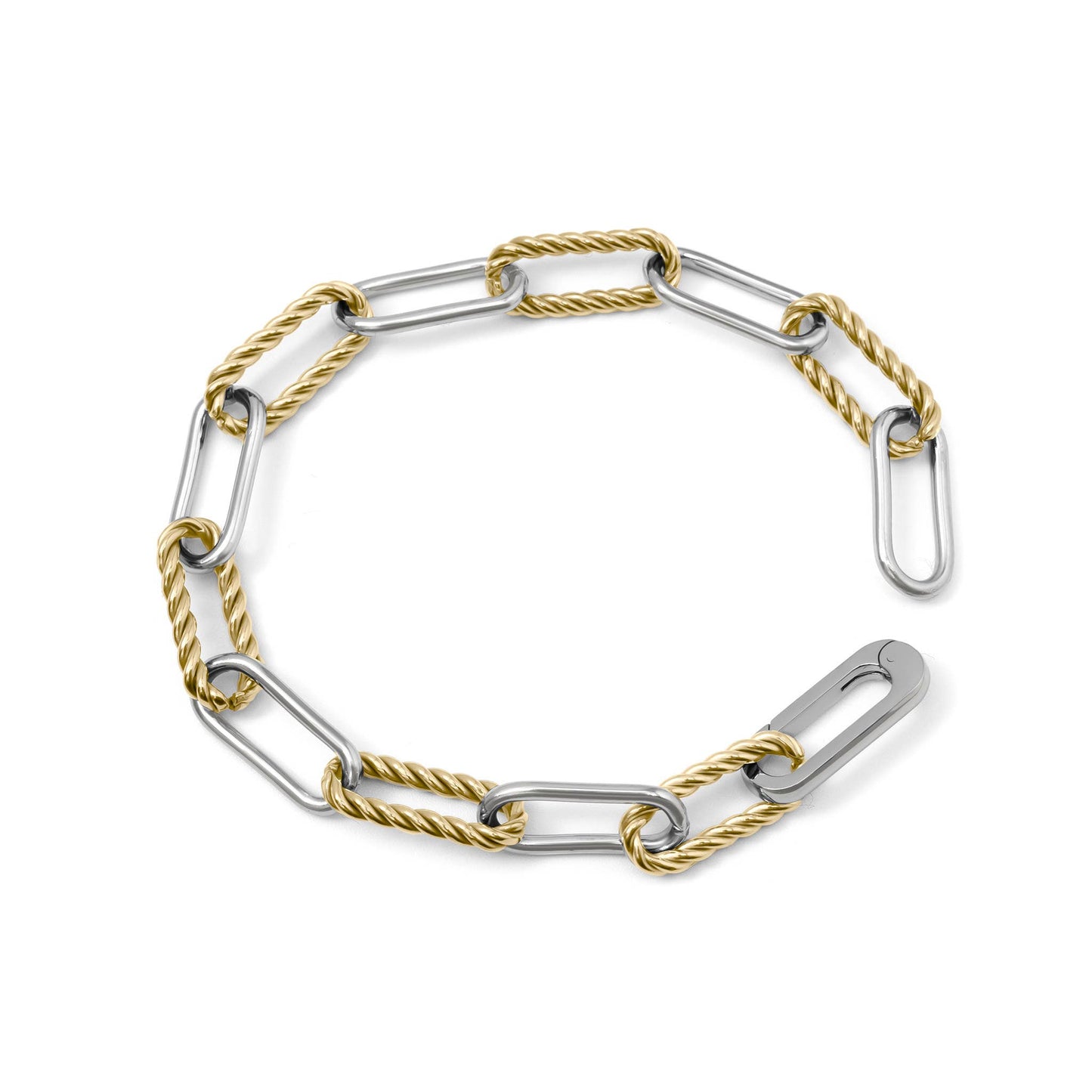 18K Gold Stainless Steel Mixed Metal Twist Chain Bracelet: Mixed Metal