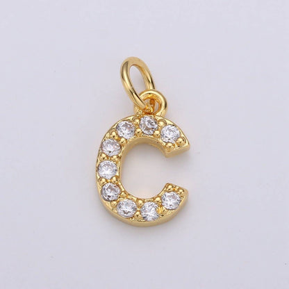 14k Gold Filled Tiny CZ Initial, Letter Alphabet Micro Pave charms Dainty Gold Cubic Pendant Charm for Necklace Bracelet Earring Add on A-099 to A-111: By Set