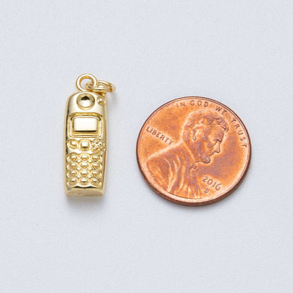 14K Gold Filled 21mm Minimalist Cordless Mobile Phone 3D Multidimensional Charm | Charms-00037