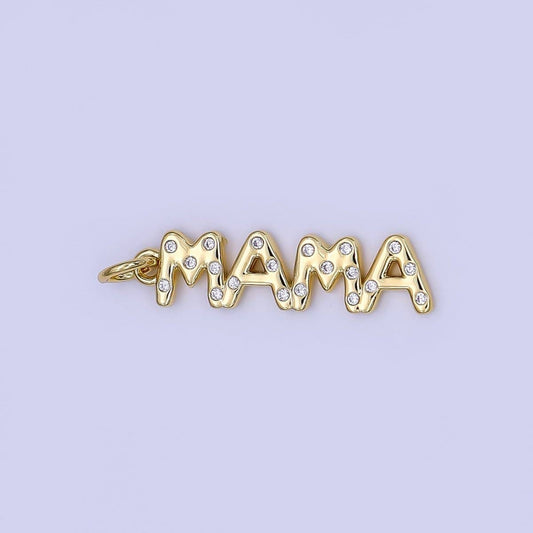 24K Gold Filled "MAMA" CZ Dotted Script Charm | N1323