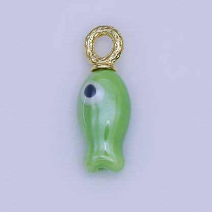24K Gold Filled 30mm Enamel Fish Sea Animal Ceramic Drop Charm | X794 - X801: White