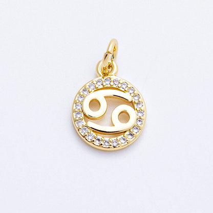 16K Gold Filled 13.5mm Micro Paved CZ Personalized Zodiac Sign Charm | Charms-00223 ~ Charms-00234: Zodiac Set