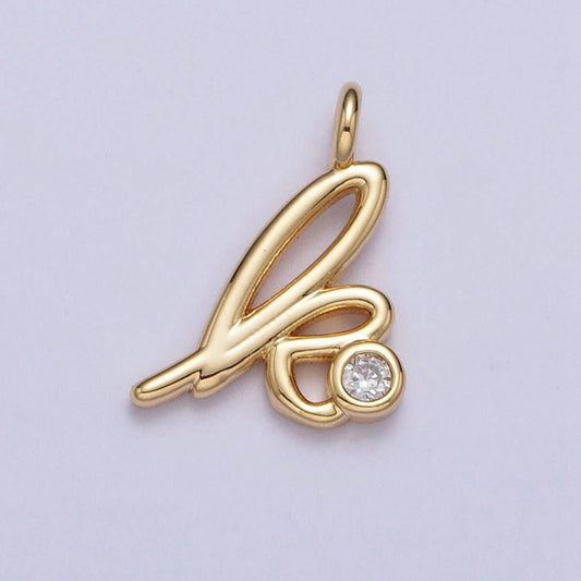 Gold Initial Alphabet Lower Case Cursive Letter Clear CZ Personalized Charm | A-507-A-519: Letter K