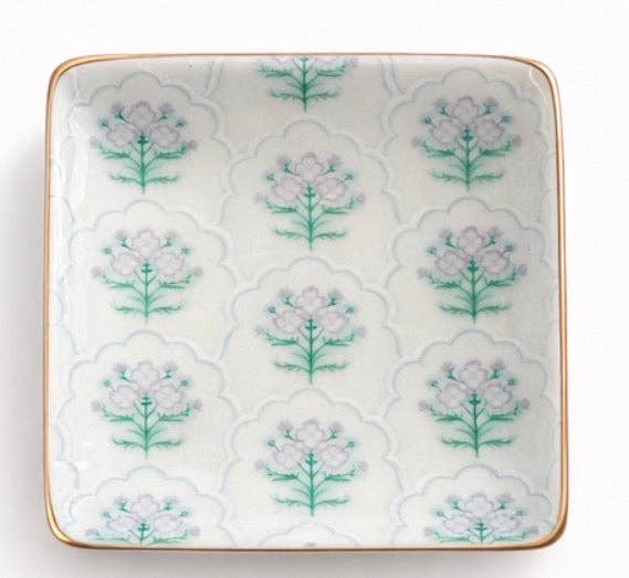 Ceramic Jewelry Trinket Tray with Gold Rim – 4” Square Catchall Dish: Cowboy Coquette