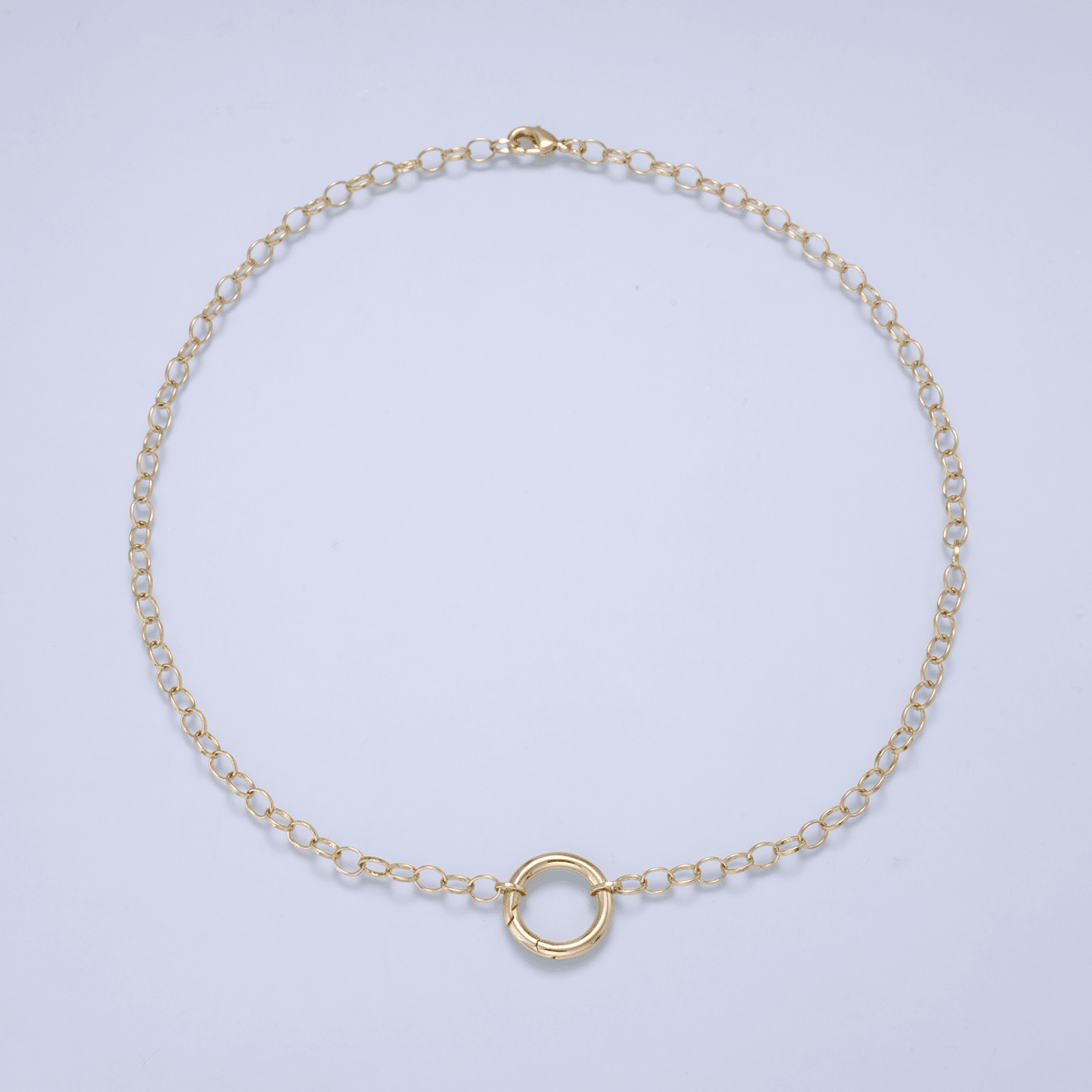 16K Gold Filled 6mm Push Gate Charm Connector Holder Ring Rolo Chain 18 Inch Necklace WA-00558