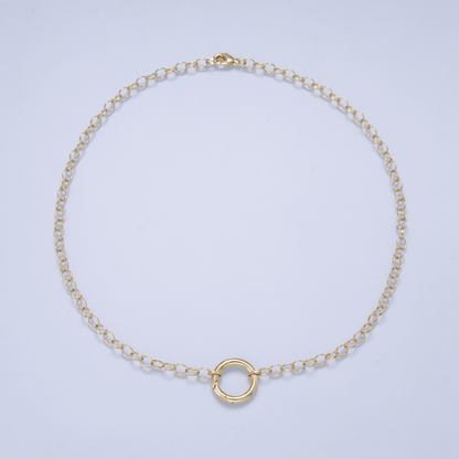 16K Gold Filled 6mm Push Gate Charm Connector Holder Ring Rolo Chain 18 Inch Necklace WA-00558
