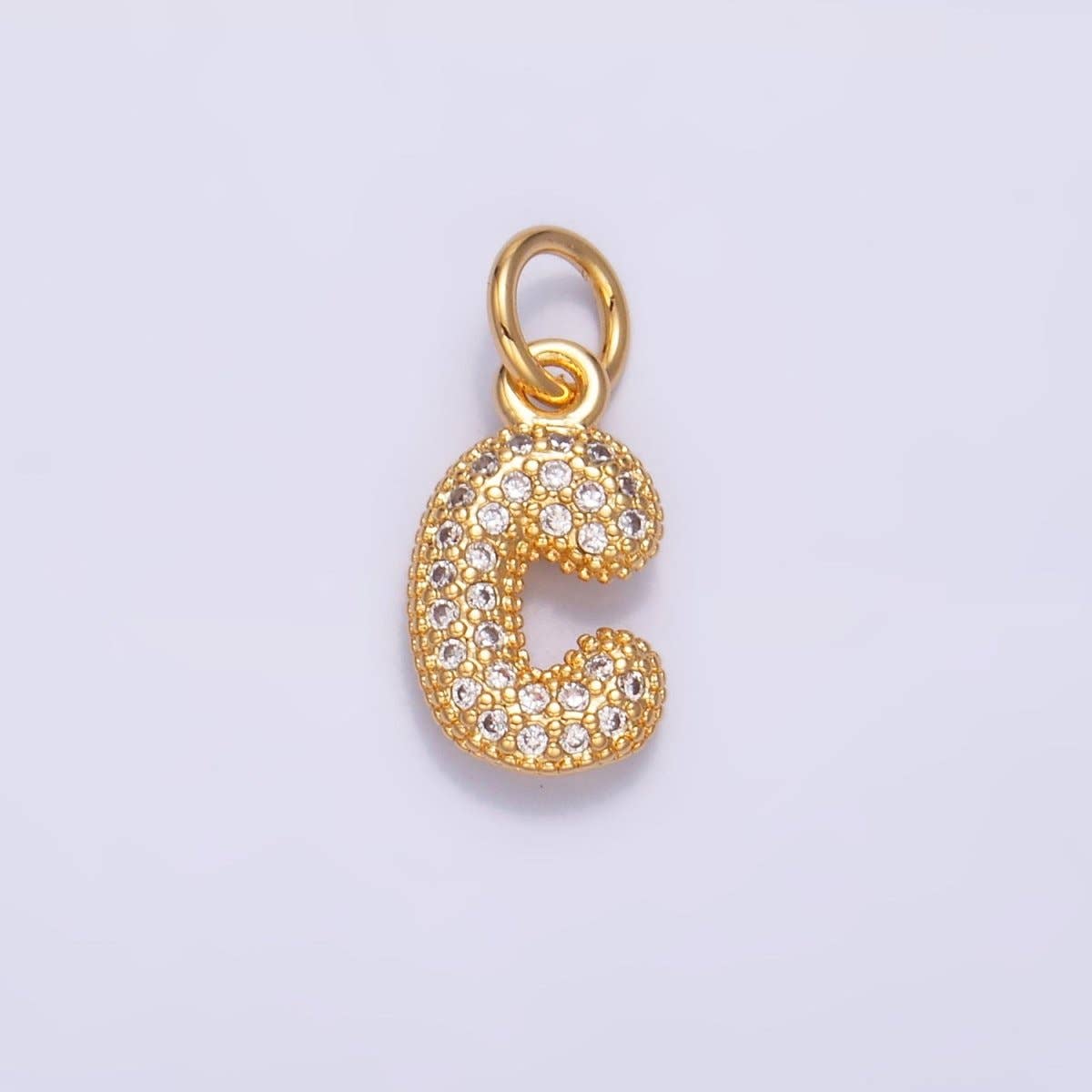 24K Gold Filled Micro Paved CZ Chubby Balloon Initial Letter Pendant | A015 - A027: Set