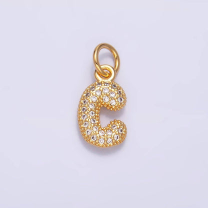 24K Gold Filled Micro Paved CZ Chubby Balloon Initial Letter Pendant | A015 - A027: Set
