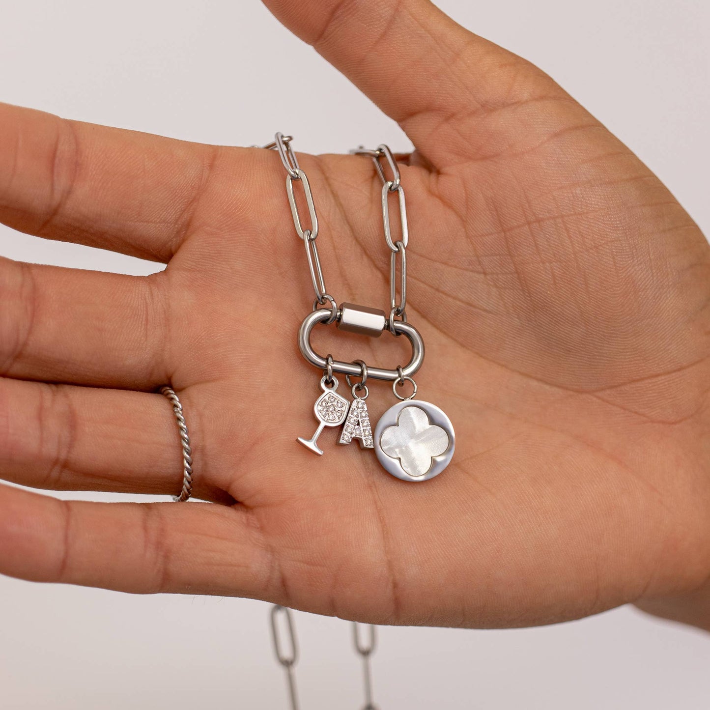 18K Gold PVD Paperclip Carabiner Necklace: Stainless / 18+2"