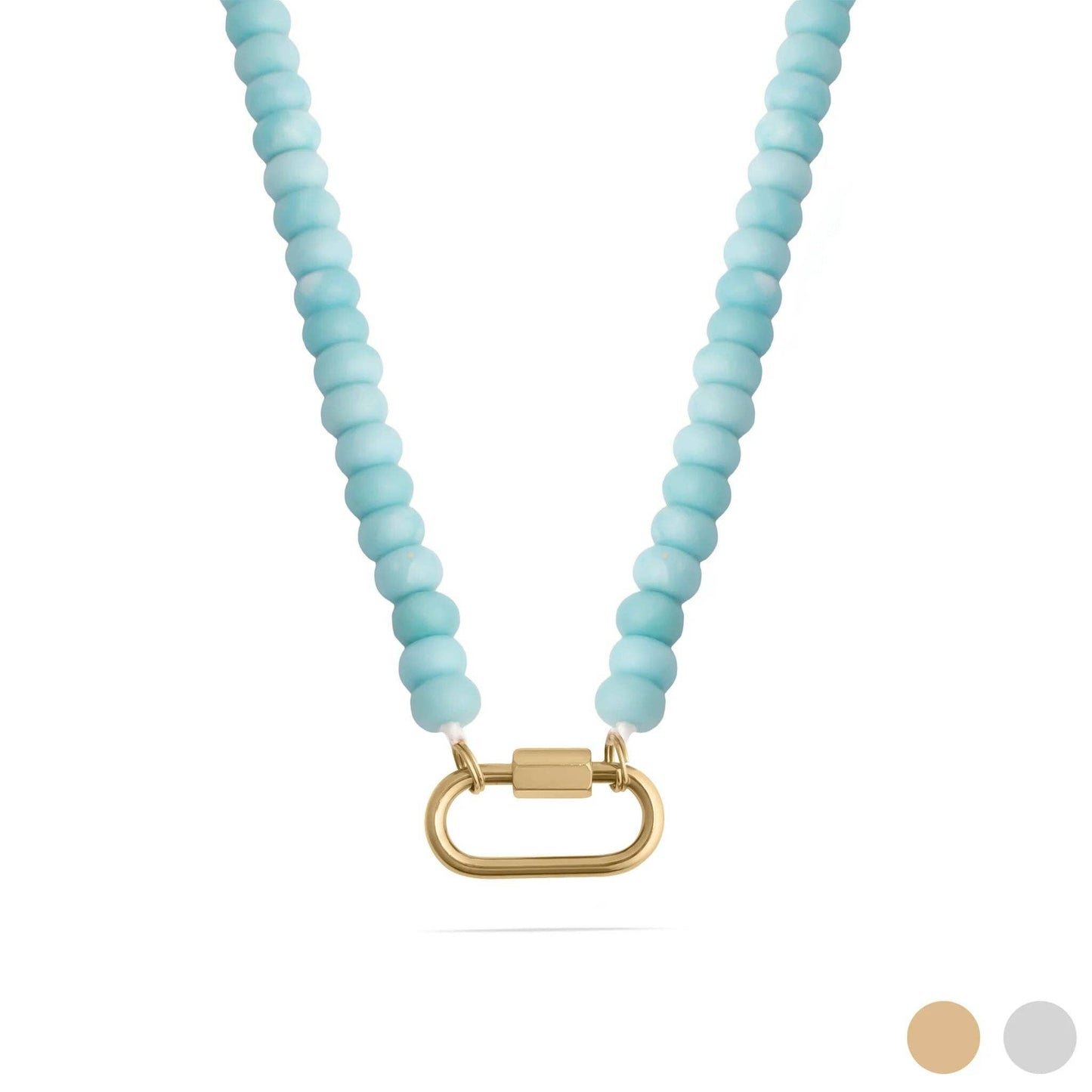 Stainless Steel Turquoise Chunky Bead Carabiner Necklace: Stainless