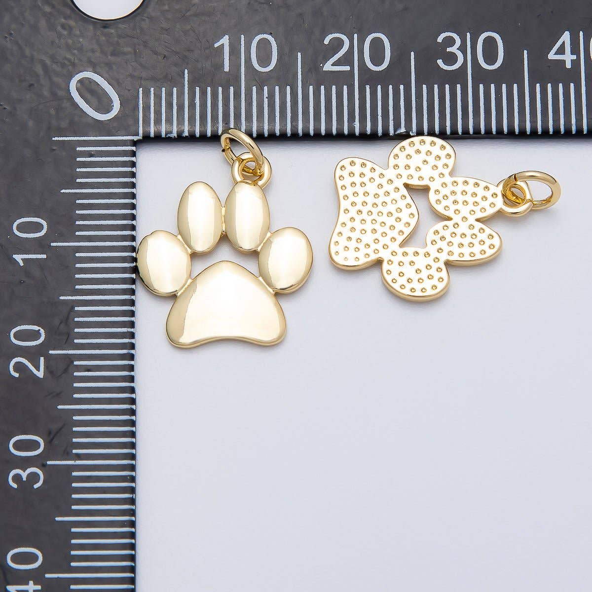 16K Gold Filled 18mm Minimalist Animal Pet Paw Print Charm | Charms-00474
