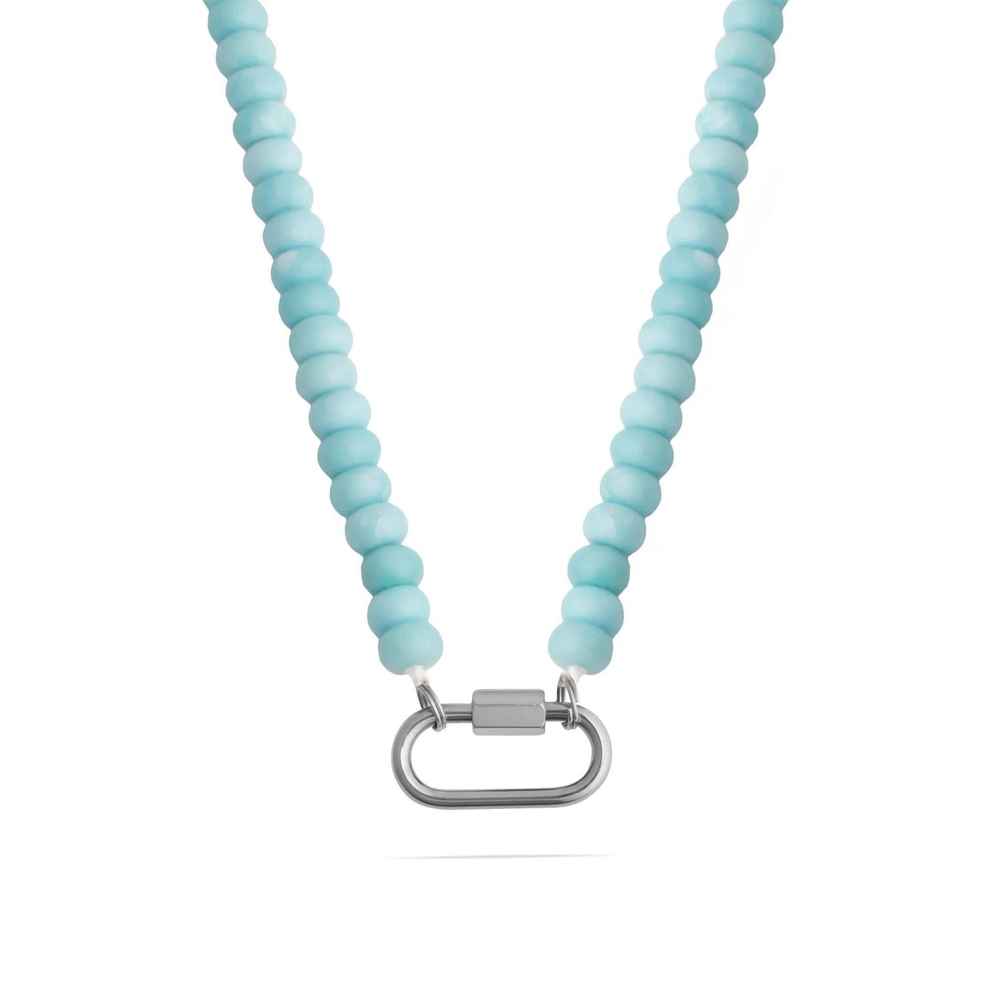 Stainless Steel Turquoise Chunky Bead Carabiner Necklace: Stainless