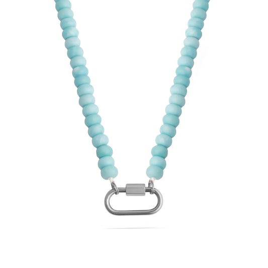 Stainless Steel Turquoise Chunky Bead Carabiner Necklace: Stainless
