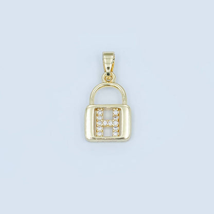 24K Gold Filled Micro Paved Initial Letter Padlock Pendant | A001 - A013: Letter K