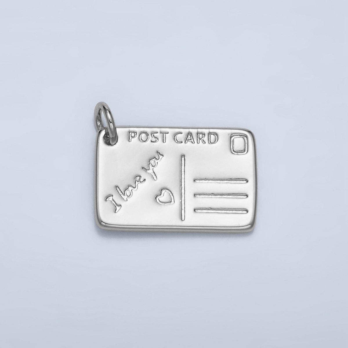 24K Gold Filled "I Love You" Script Post Card Charm in Gold & Silver | X586: Silver