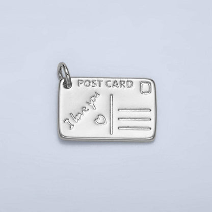 24K Gold Filled "I Love You" Script Post Card Charm in Gold & Silver | X586: Silver