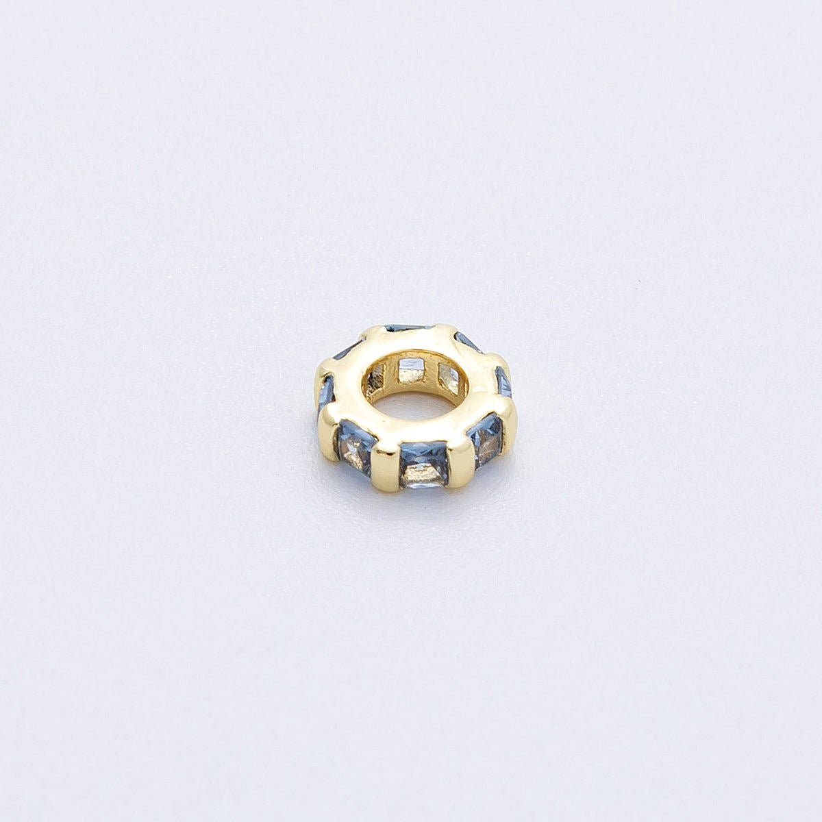 16K Gold Filled 8mm Personalized Birthstone Micro Paved Round CZ Rondelle Spacer Bead | Beads-00152 ~ Beads-00163: October - Pink Tourmaline