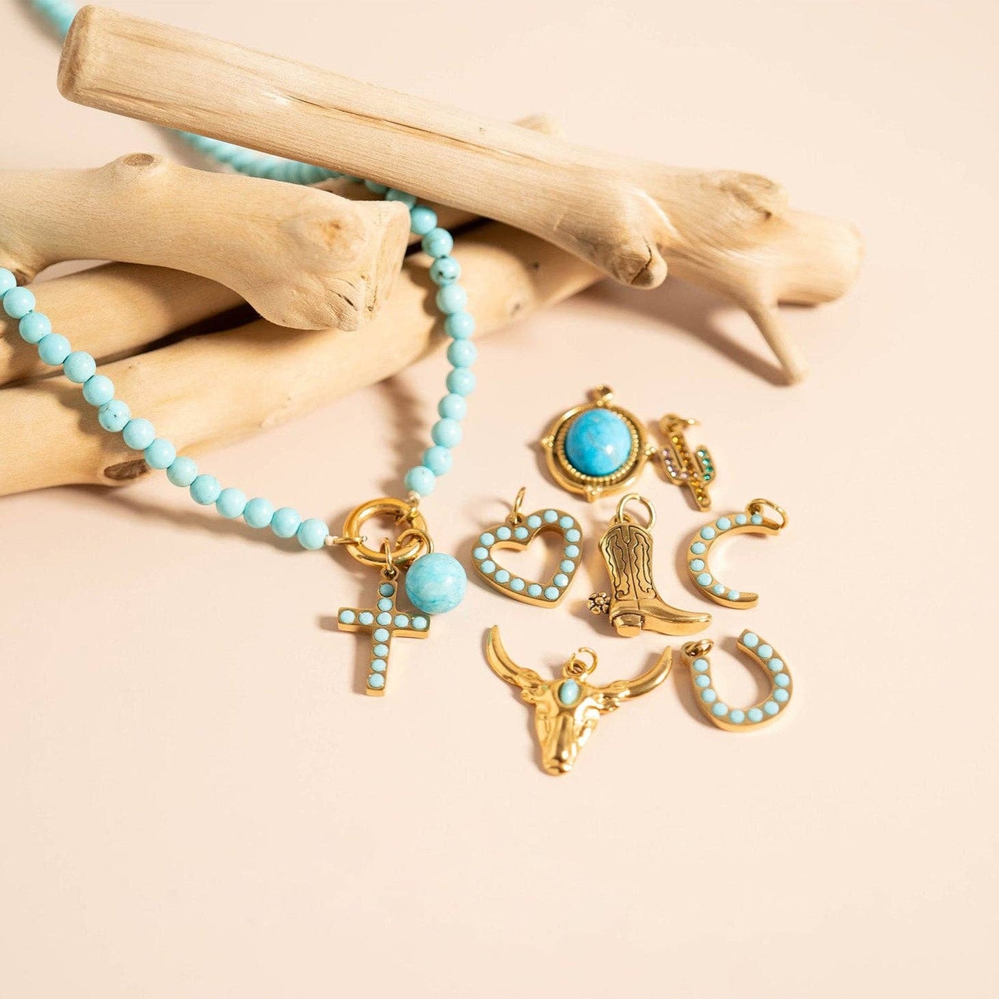18K Gold PVD Western Charm Bar Charm Set (9pc): Gold