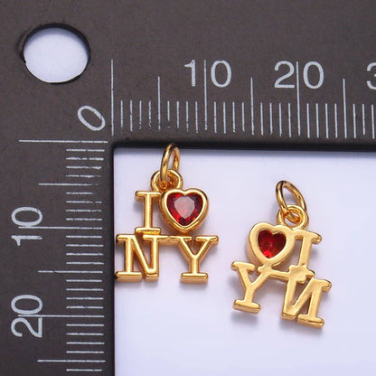 24K Gold Filled "I LOVE LA, NY" (Los Angeles, New York) City Script CZ Charm | W322 W323: New York