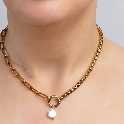 18K Gold PVD Stainless Steel Baroque Pearl Charm: Stainless