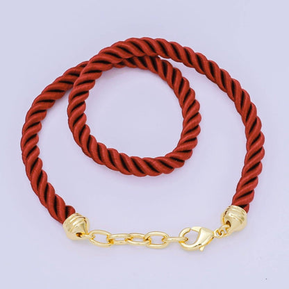 24K Gold Filled Red, Blue, Pink, Beige Twisted Braided Cord Chain Necklace | WA-2440 ~ WA-3830: Pink / 18.11 Inches