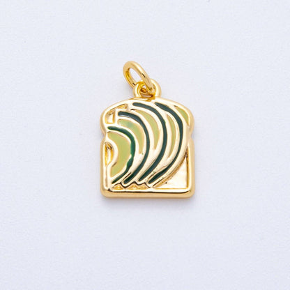 18K Gold Filled 15mm Green Avocado Toast Breakfast Enamel Charm | Charms-00022