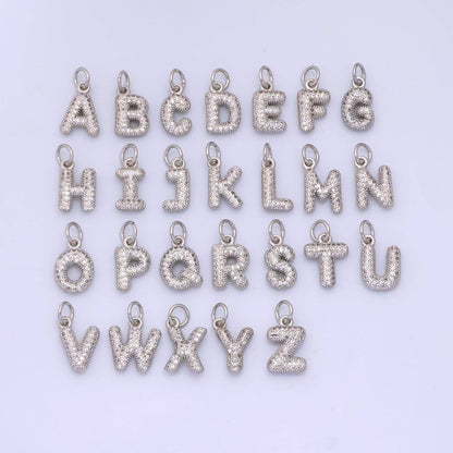 White Gold Filled Micro Paved CZ Chubby Balloon Initial Letter Pendant | A157 - A169: Letter A