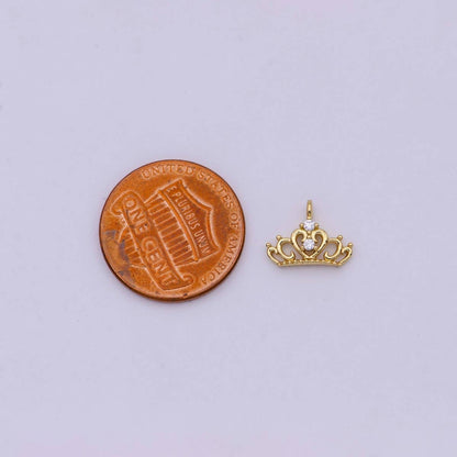 Mini Silver Princess Tiara Charm - Gold Princess Crown Charm for Necklace or Bracelet Component N-449 N-450: Gold