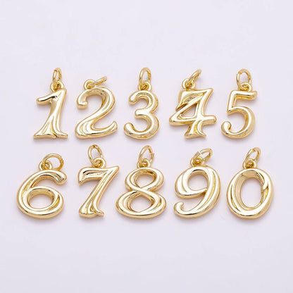 16K Gold Filled 14mm Minimalist Molten Number Numerology Charm | Charms-00878 ~ Charms-00887: Numbers 0-9 Set