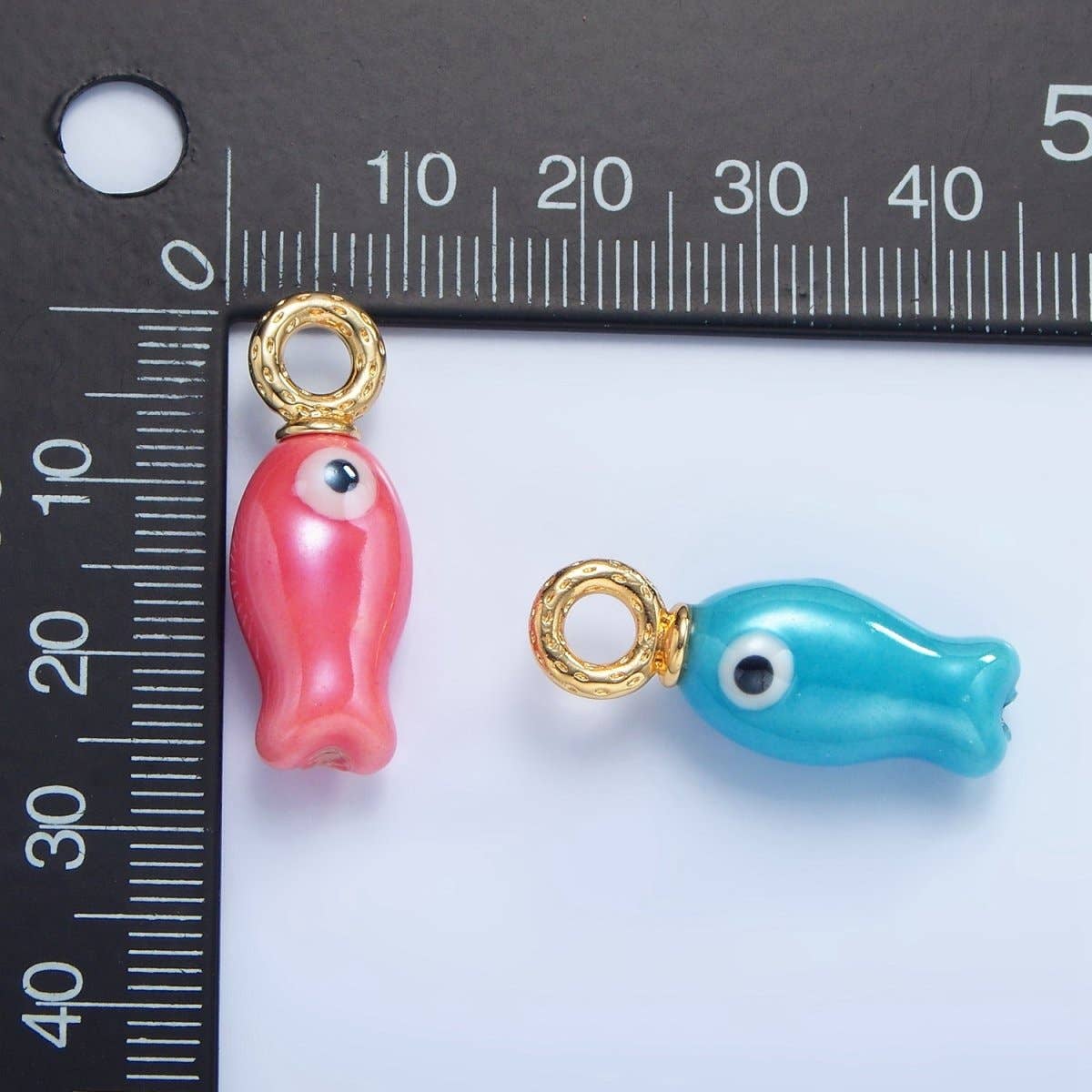 24K Gold Filled 30mm Enamel Fish Sea Animal Ceramic Drop Charm | X794 - X801: White