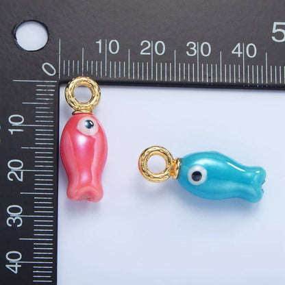 24K Gold Filled 30mm Enamel Fish Sea Animal Ceramic Drop Charm | X794 - X801: White