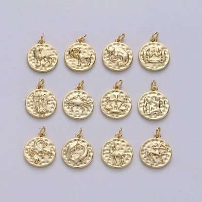 14K Gold Filled Zodiac Constellation Charms, Zodiac Symbol, Horoscope Charm, Gold Astrological Zodiac Signs, Double Sided Charm Pendant | A-A1707-A-A1712: Leo
