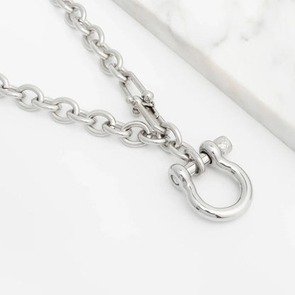 Gold Stainless Steel Y Necklace with Horse shoe Carabiner: Gold