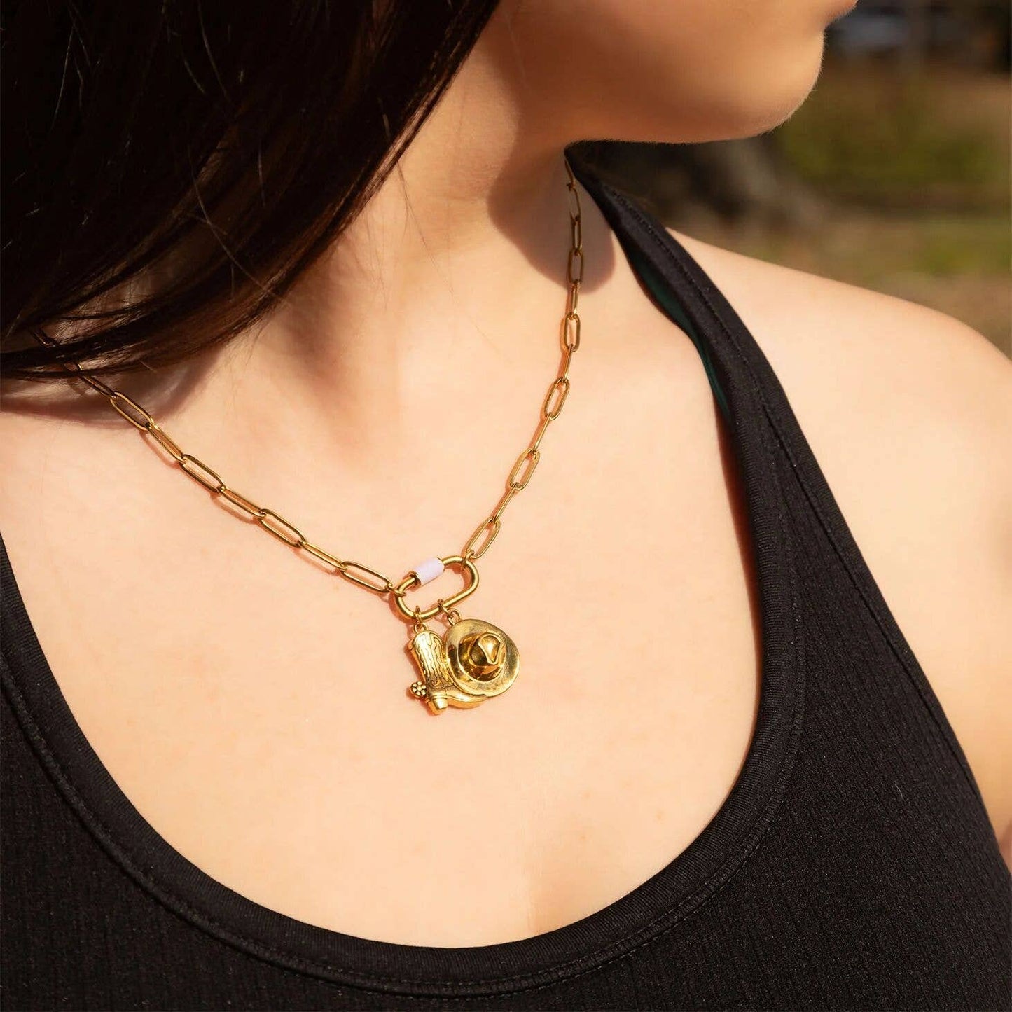 18K Gold PVD Colorful Carabiner Necklace: White / 18"+2"