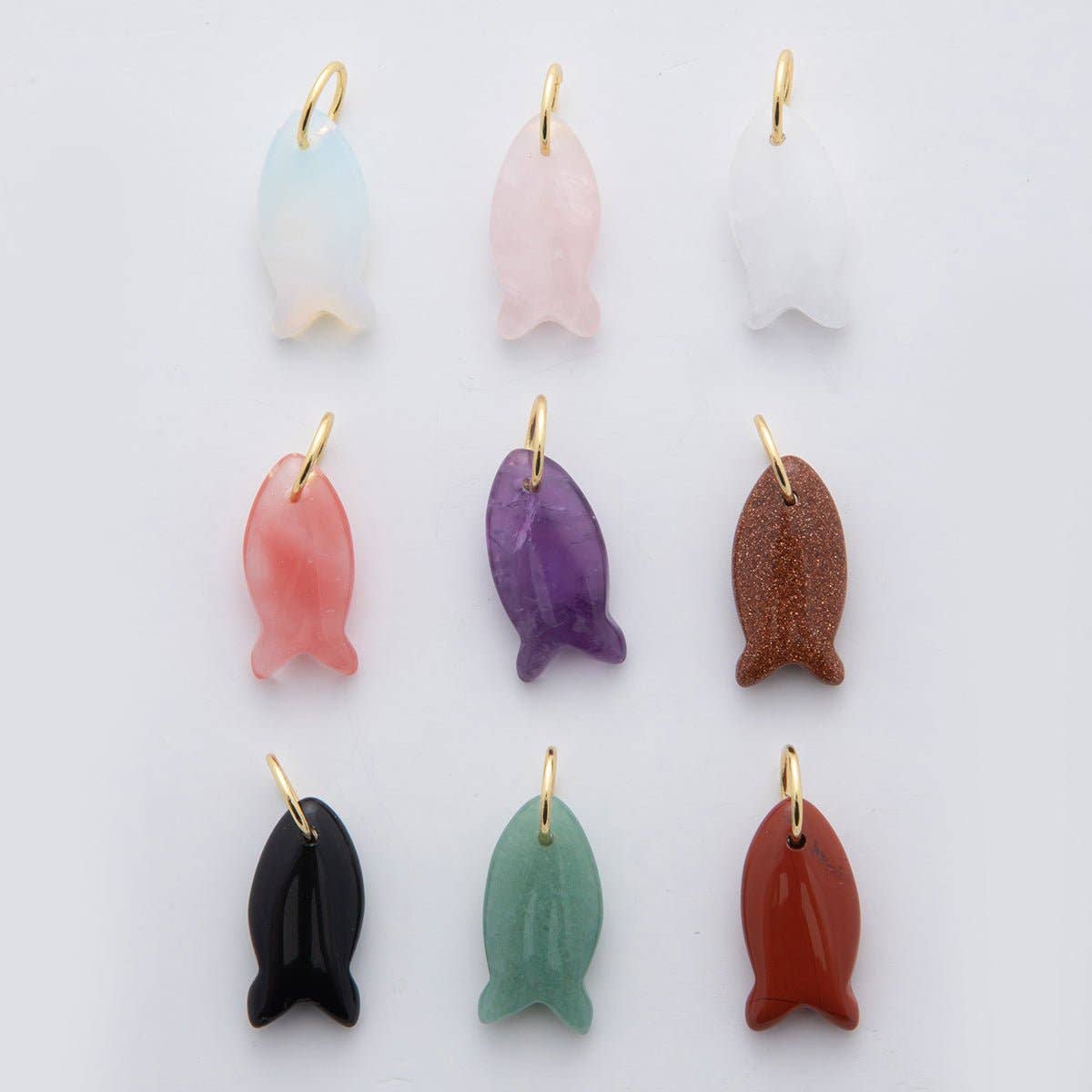 18K Gold Filled 23.7mm Natural Gemstone Fish Charm | C317 - C435: White Opal
